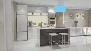 Kuchnia z wyspą — kiedy się sprawdza? Zalety, wady, projekt Nowoczesna kuchnia otwarta na salon z wyspą kuchenną